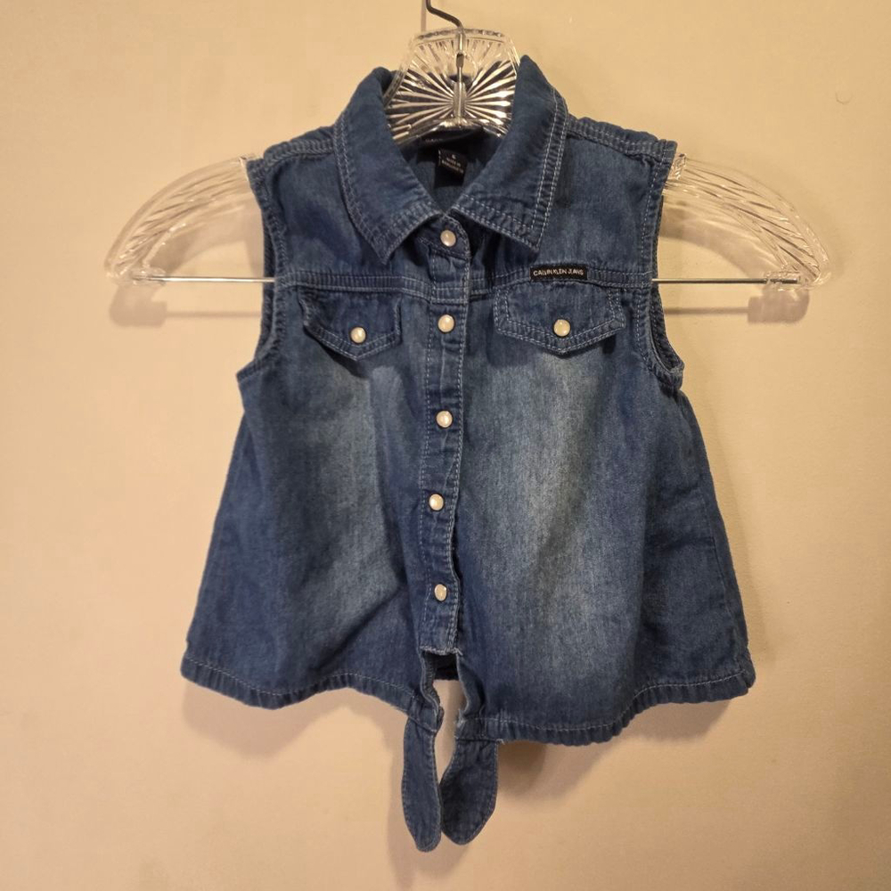 Girls Calvin Klein Jeans Blue Denim Tie-Front Tank Top Sz 6 Modern Western Vest